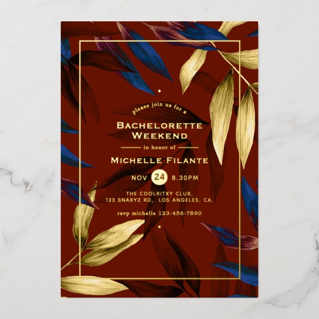 Exotic Tropical Forest Bachelorette Weekend Foil Invitation (Front)