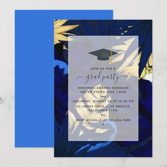 Exotic Tropical Forest Toucan Graduation Party Invitation (Front/Back)