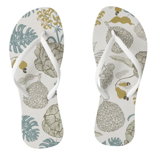 Exotic Tropical Fruits And Leaves Flip Flops