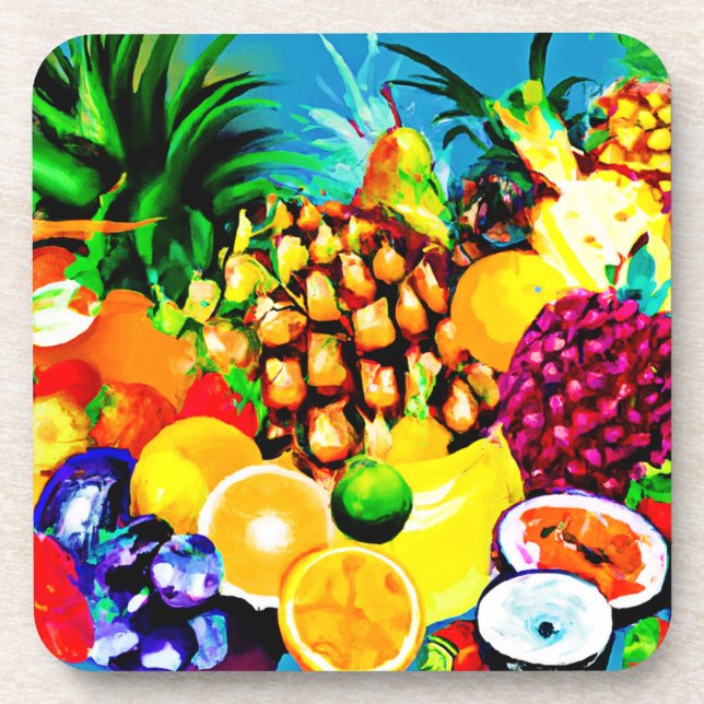 Exotic Tropical Fruits Painting. Buy Now Beverage Coaster (Front)
