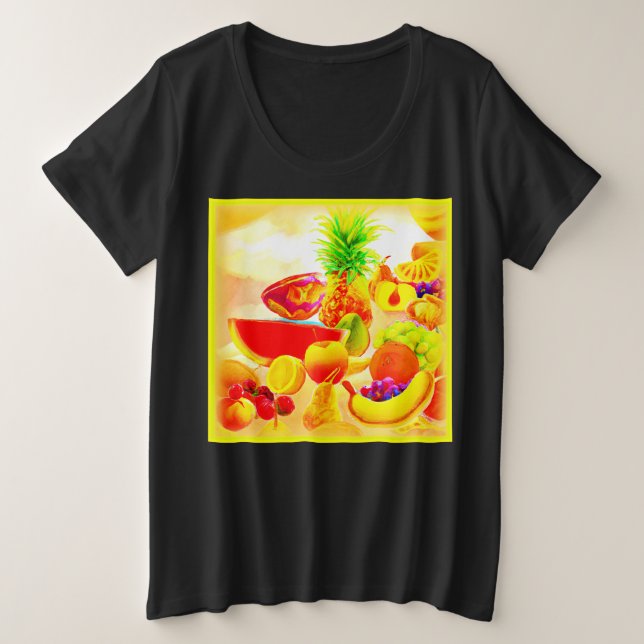 Exotic Tropical Fruits Painting. Buy Now Plus Size T-Shirt (Design Front)