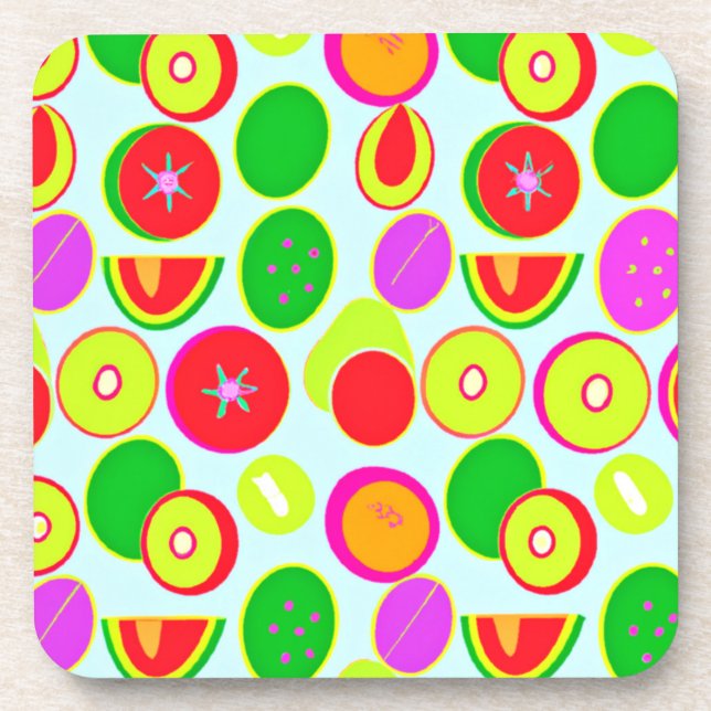Exotic Tropical Fruits Patterns. Buy Now Beverage Coaster (Front)