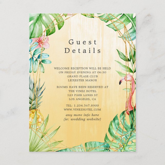 Exotic Tropical Geometric Wedding Guest Details Enclosure Card (Front)