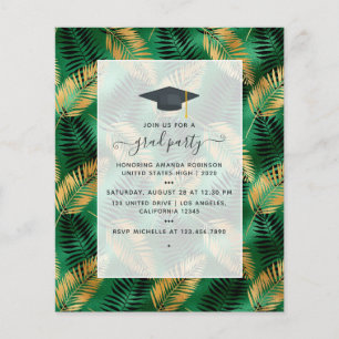 Exotic Tropical Green and Gold Graduation Party Flyer