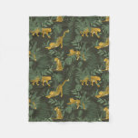 Exotic Tropical green jaguar palm leaves pattern Fleece Blanket