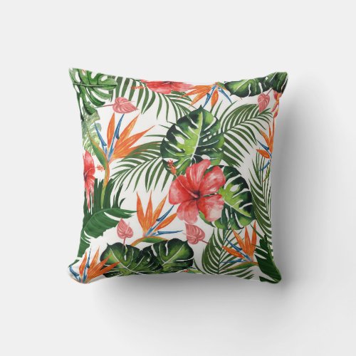 Exotic Tropical Greenery Pattern Throw Pillow