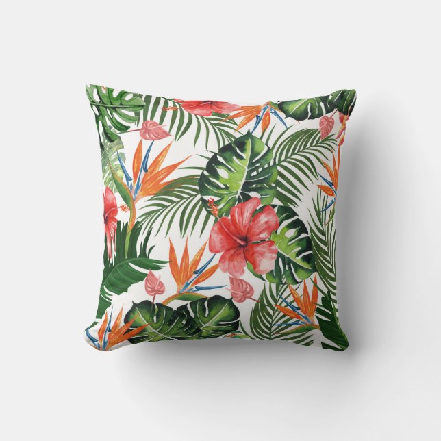 Exotic Tropical Greenery Pattern Throw Pillow (Front)