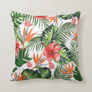 Exotic Tropical Greenery Pattern Throw Pillow