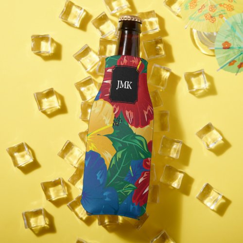 Exotic Tropical Hibiscus _ Monogram   Bottle Cooler