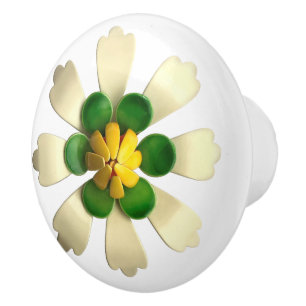 Exotic Tropical Hippie Daisy Flower White Green Ceramic Knob