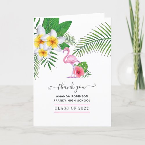 Exotic Tropical Island Pink Flamingo Graduation Thank You Card