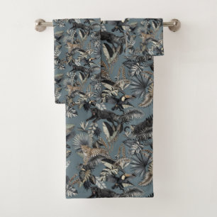 Exotic Tropical Jungle Pattern Panther Leopard Bath Towel Set