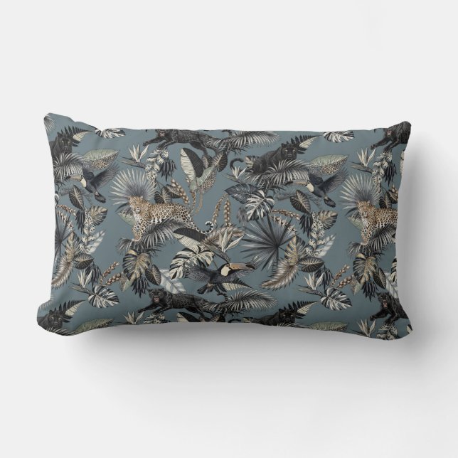 Exotic Tropical Jungle Pattern Panther Leopard Lumbar Pillow (Front)