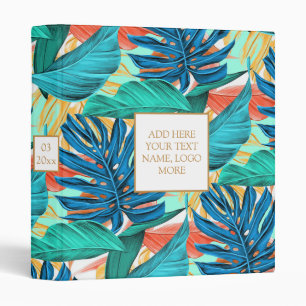 Exotic Tropical Leaves - Add Your Text/Year/Logo 3 Ring Binder
