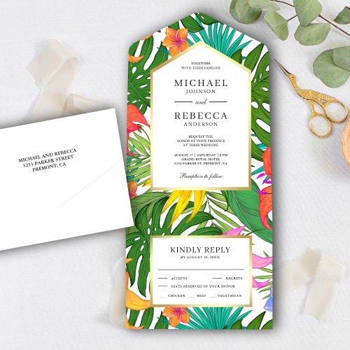 Exotic Tropical Leaves Colorful Garden Wedding All In One Invitation