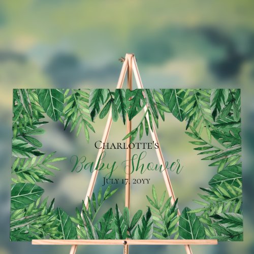 Exotic Tropical Leaves Greenery Baby Shower Acrylic Sign