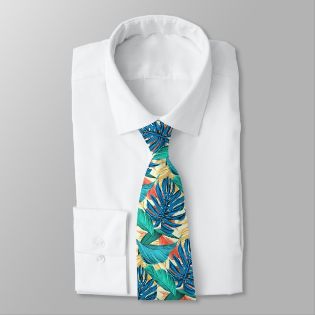 Exotic Tropical Leaves Neck Tie - Summer (Tied)