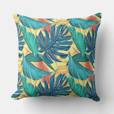 Exotic Tropical Leaves on Lemon Yellow Solid Back