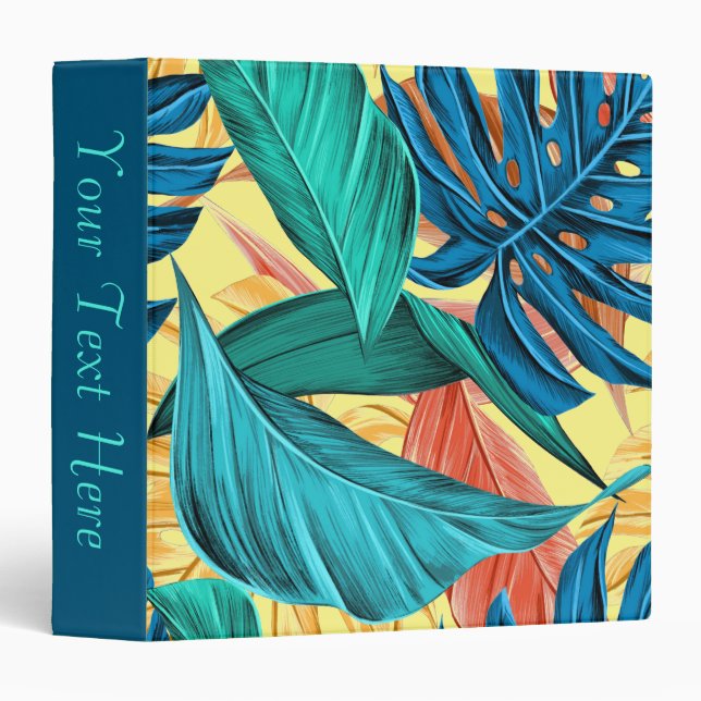 Exotic Tropical Leaves Print Personal 3 Ring Binde Binder (Front/Spine)