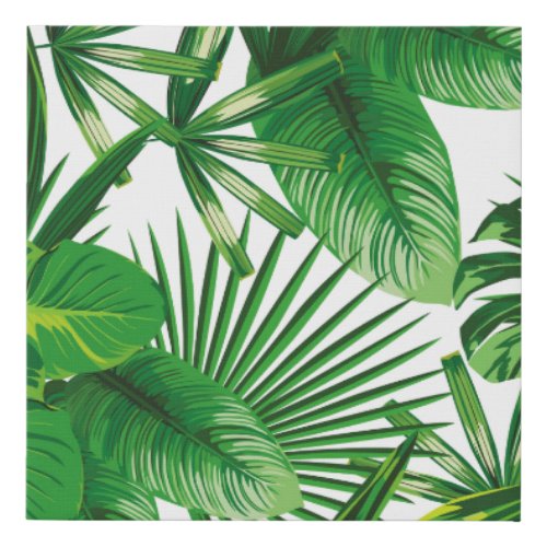 Exotic tropical natural green leaves composition o faux canvas print