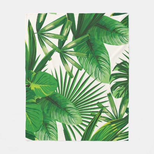 Exotic tropical natural green leaves composition o fleece blanket