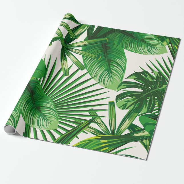 Exotic tropical natural green leaves composition o wrapping paper (Unrolled)