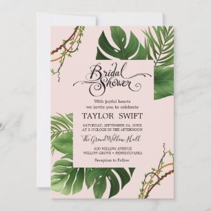 Exotic Tropical Palm   Blush Bridal Shower  Invitation