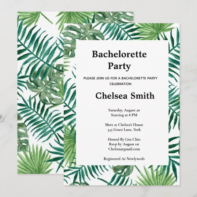Exotic Tropical Palm Leaves Bachelorette Party  Invitation (Front/Back)