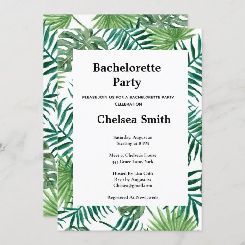 Exotic Tropical Palm Leaves Bachelorette Party  Invitation