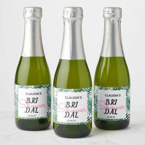 Exotic Tropical Palm Leaves Bridal Shower Mini Sparkling Wine Label