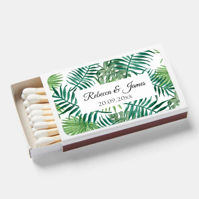 Exotic Tropical Palm Leaves Greenery Wedding Favor Matchboxes | Zazzle
