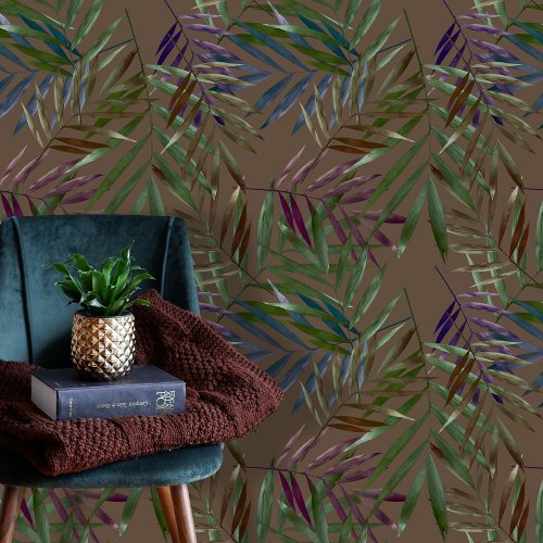 Exotic Tropical Palm Leaves on Taupe Background