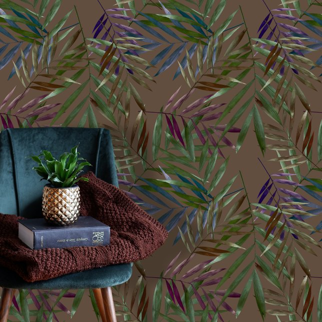 Exotic Tropical Palm Leaves on Taupe Background Wallpaper (Creator Uploaded)
