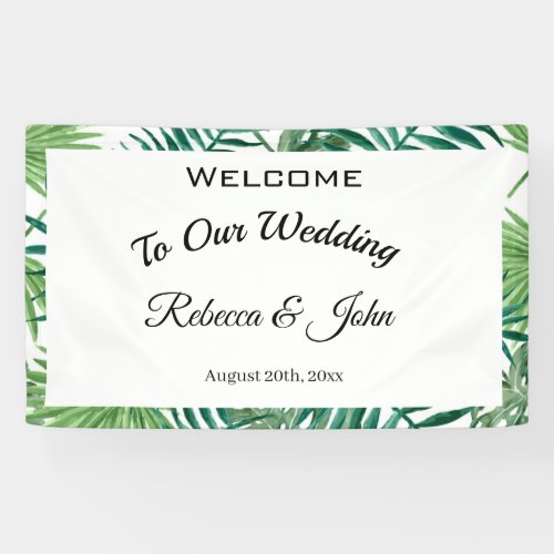 Exotic Tropical Palm Leaves Wedding Welcome Banner