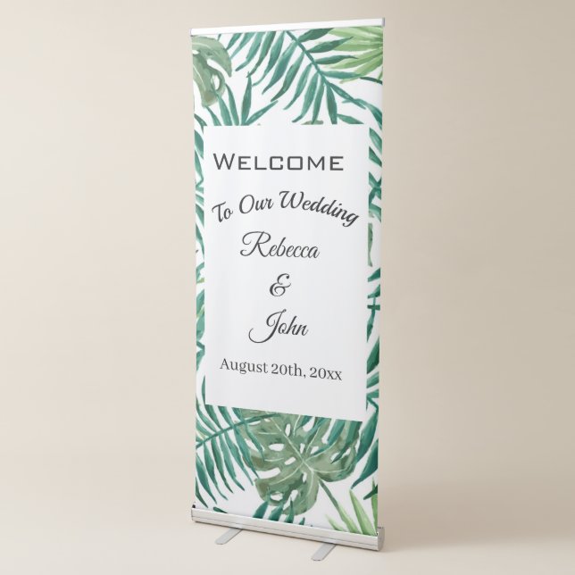 Exotic Tropical Palm Leaves Wedding Welcome Retractable Banner (3/4)