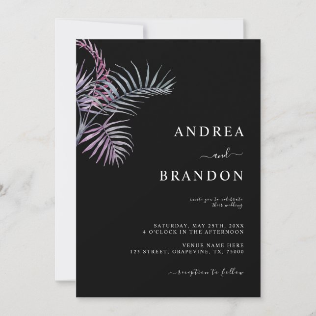 Exotic Tropical Palm Tree Leaf All in One Wedding Invitation (Front)