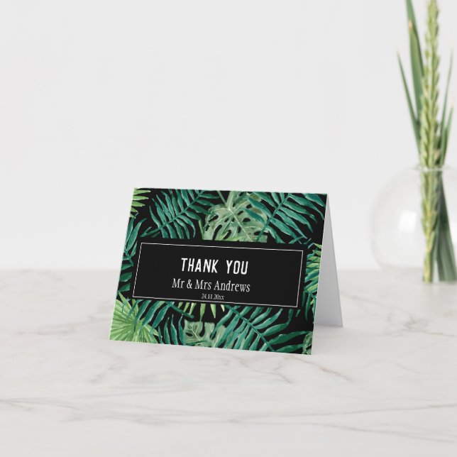 Exotic Tropical Palm Wedding Folded Thank You Card (Front)