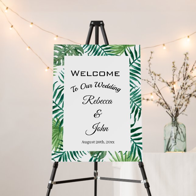 Exotic Tropical Palm Wedding Welcome Backdrop Foam Board (In Situ (Stand))