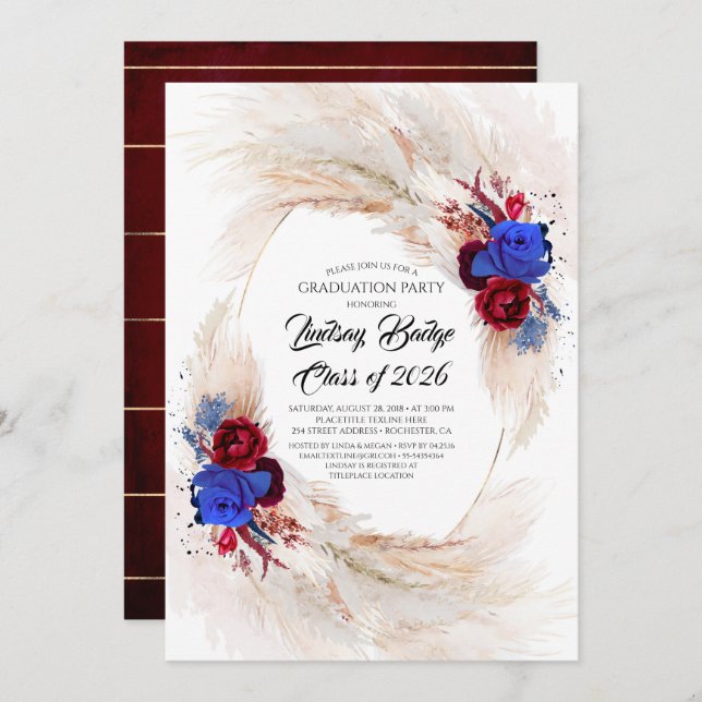 Exotic Tropical Pampas Grass Graduation Party Invitation (Front/Back)