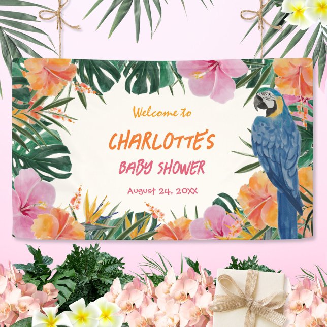 Exotic Tropical Parrot Jungle Baby Shower Backdrop Banner (Tropical Exotic Jungle Watercolor Baby Shower Banner ©Susanne Sachers - Sunny Mind 🌞)