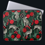 Exotic Tropical Pattern Leopards and Monogram Laptop Sleeve<br><div class="desc">An exotic and unique tropical pattern featuring leopards in the jungle with palms and foliage and red roses over a contrasting black background. Rich vibrant colors of red, black, green and beige make this design pop with style. A diamond shape frame surrounds a monogram that may be personalized with your...</div>