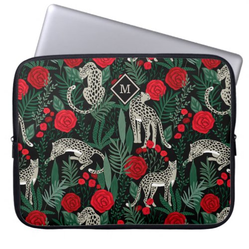 Exotic Tropical Pattern Leopards and Monogram Laptop Sleeve