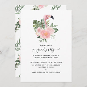 Exotic Tropical Pink Flamingo Graduation Party Invitation