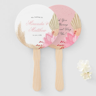 Exotic Tropical Pink Palm Leaves Wedding Thank You Hand Fan