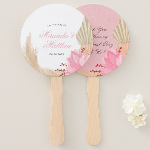 Exotic Tropical Pink Palm Leaves Wedding Thank You Hand Fan