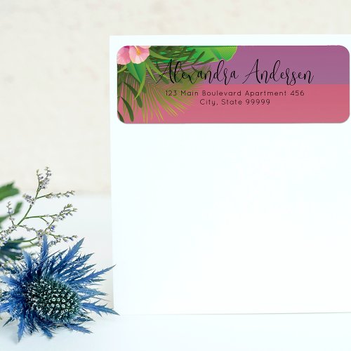 Exotic Tropical Pink Purple Fancy Chic Calligraphy Label