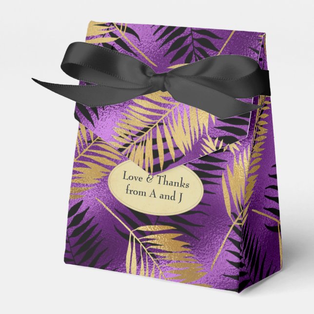 Exotic Tropical Purple and Gold Favor Boxes (Front Side)