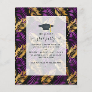 Exotic Tropical Purple and Gold Graduation Party Flyer