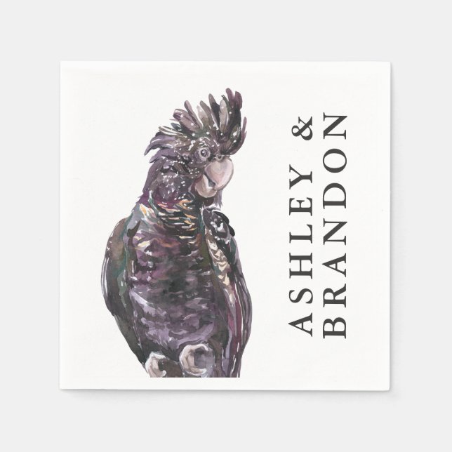 Exotic Tropical Purple Parrot with Names Napkins (Front)