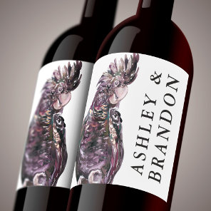 Exotic Tropical Purple Parrot with Names Wine Label